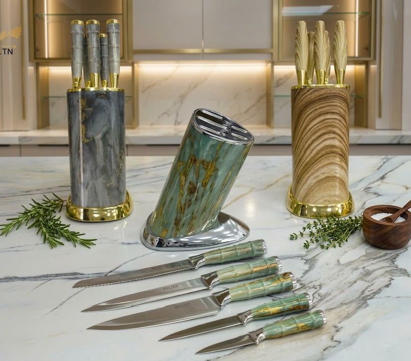 Pack 5 Couteaux + Support Luxe – Découpe Précise & Design Raffiné
