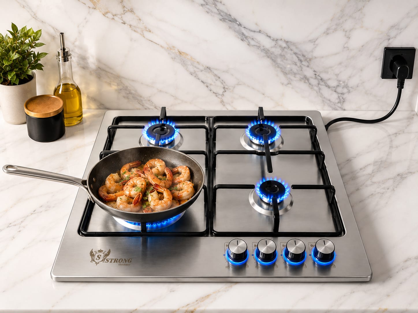 Plaque de Cuisson 4 Feux Inox – Allumage Électrique – Compatible Gaz de Ville & Bouteille 58×50.5 cm