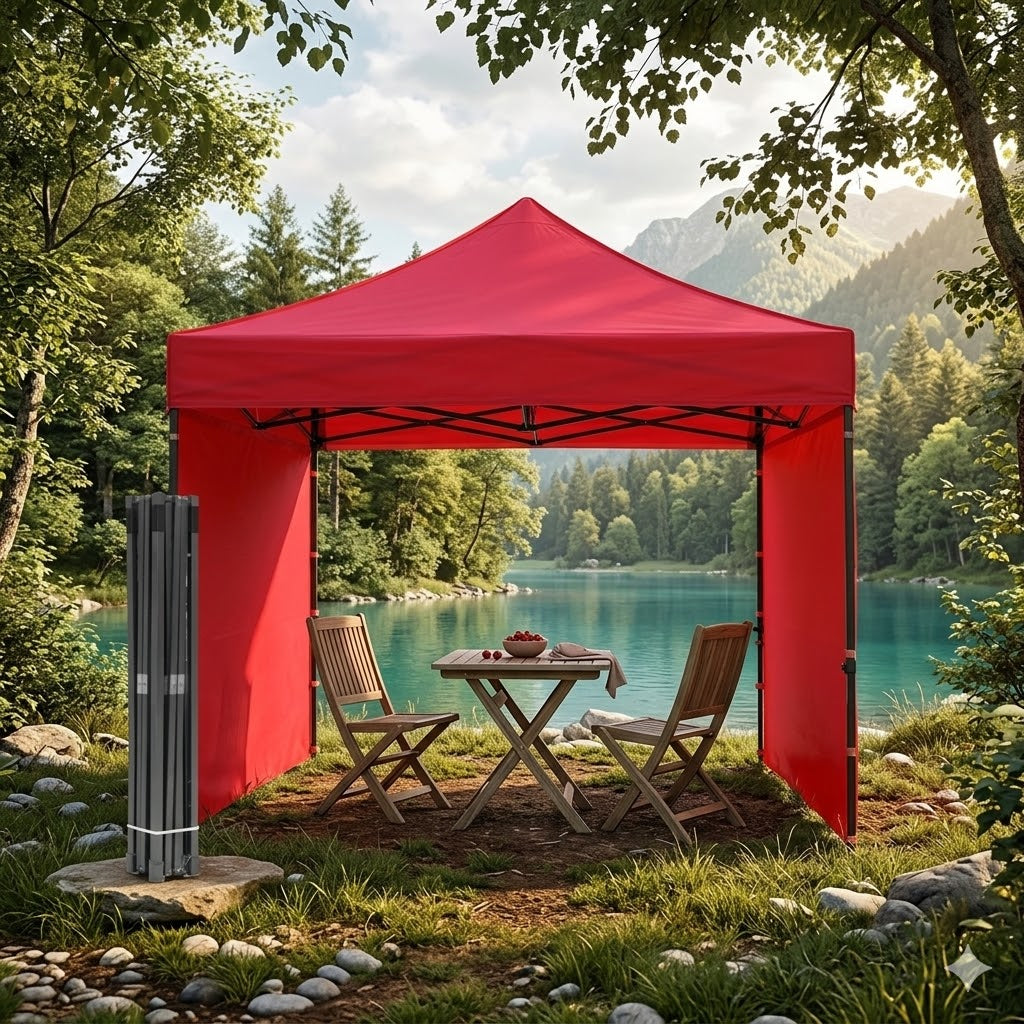 Tente Tonnelle Pliante Rouge 3 × 3 m – Imperméable Avec Parois