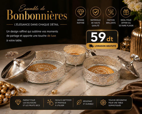 3 Bonbonnières Élégantes – Décoration de Table Haut de Gamme