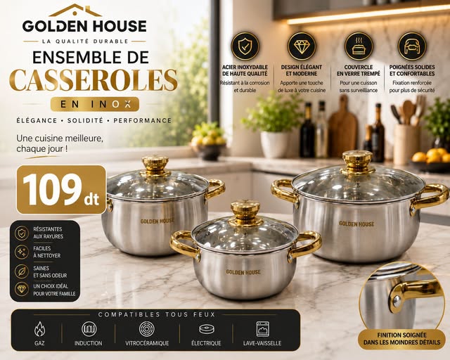 Service de Cuisine Inox 18/10 – 6 Pièces Golden House