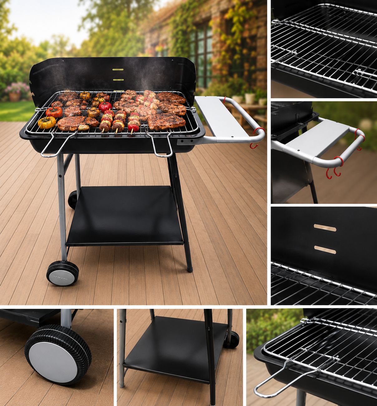 Barbecue familial grand format avec roues – design moderne et élégant