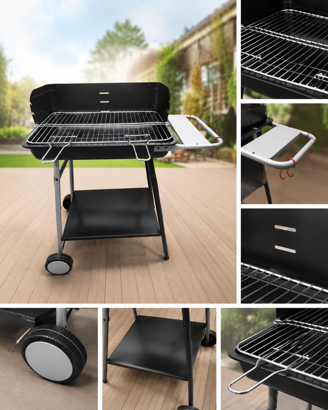 Barbecue familial grand format avec roues – design moderne et élégant