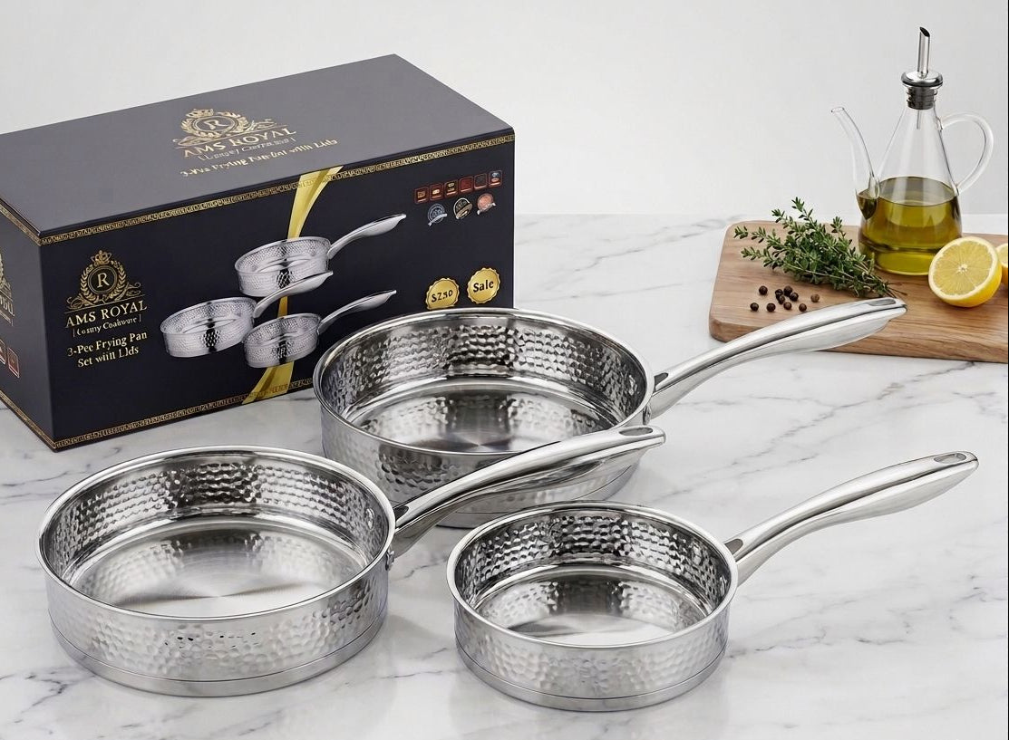 Série de 3 poêles en inox – Qualité professionnelle et design moderne