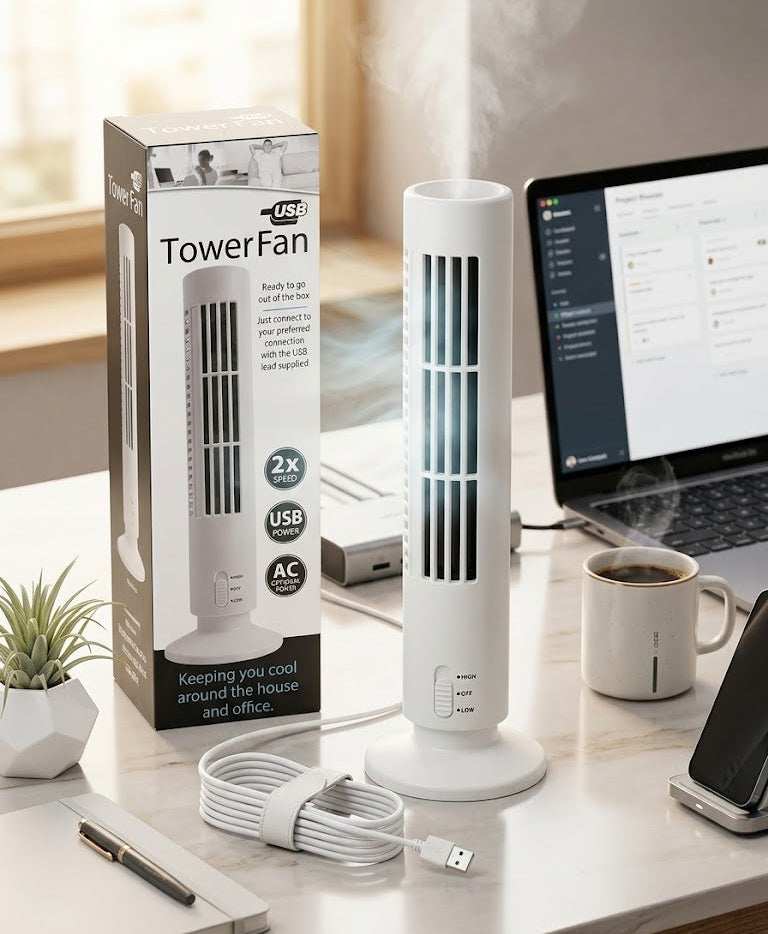 🌬️ Ventilateur Tour USB “TowerFan” – Design Élégant, Puissance Silencieuse & Refroidissement Rapide