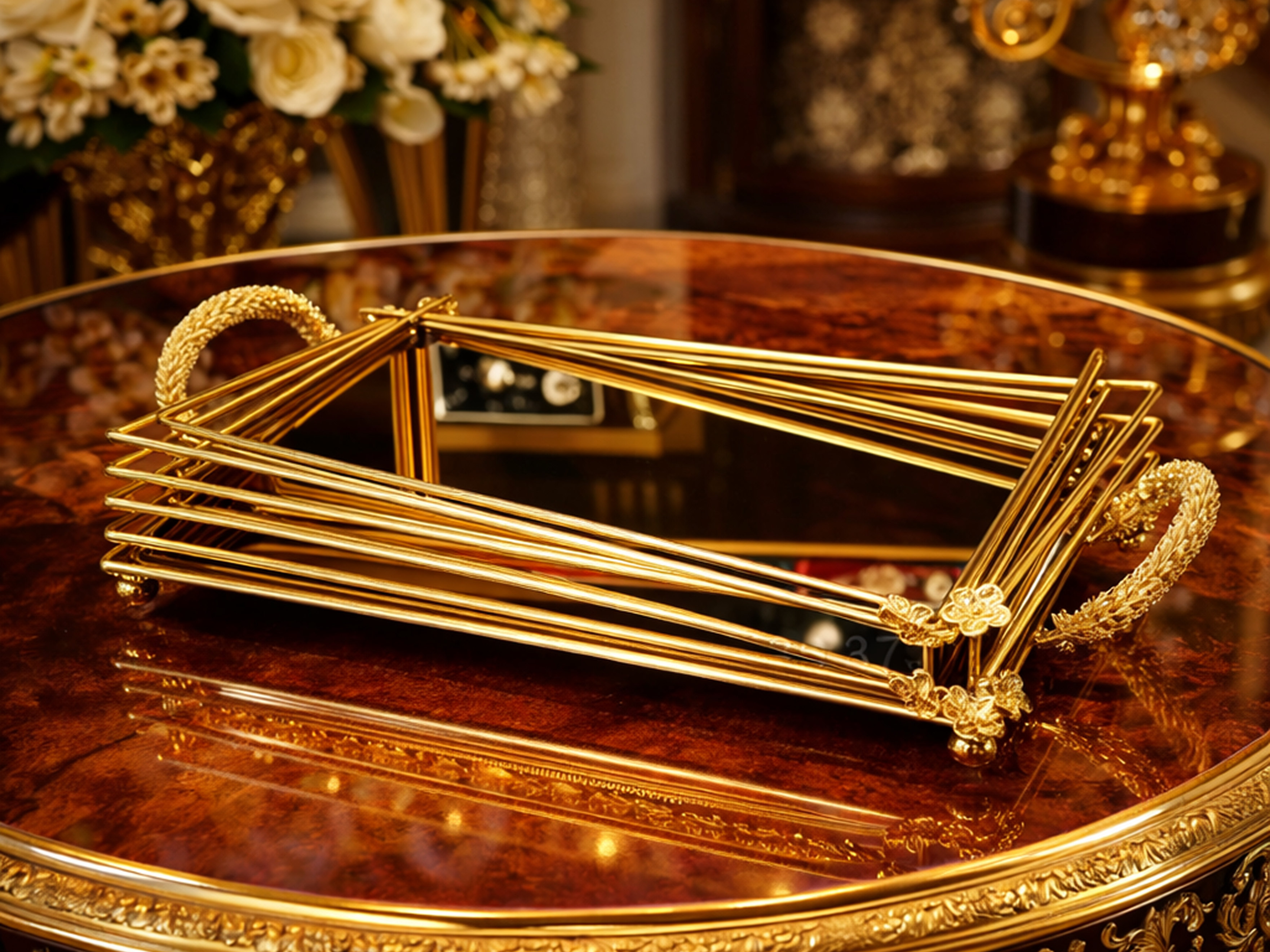 Plateaux Décoratifs Dorés avec Miroir – Style Chic & Élégance Moderne ✨