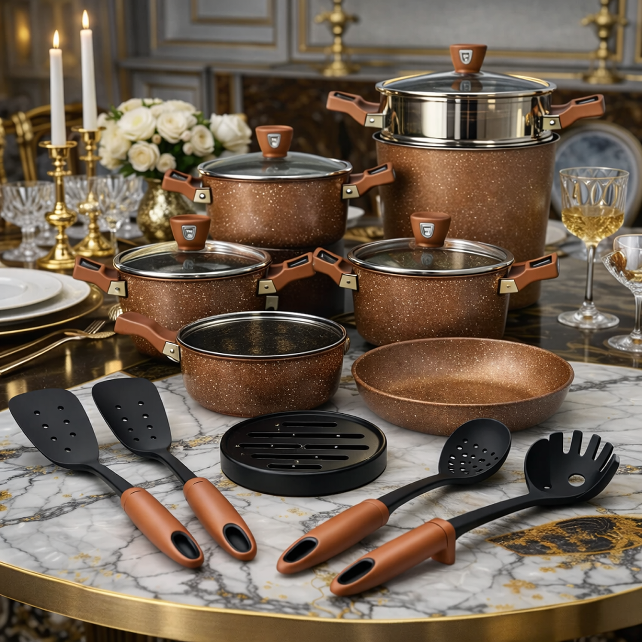 Service Cuisine Granit Effet Cuivre 23 Pièces – Élégance & Performance 🍳✨