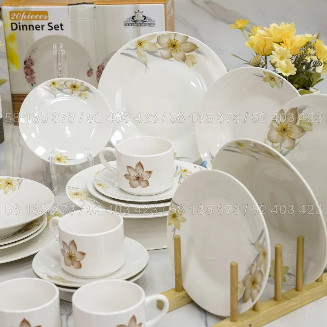 Service de Table 20 Pièces Motif Floral – Élégance & Harmonie pour Vos Repas 🍽️✨