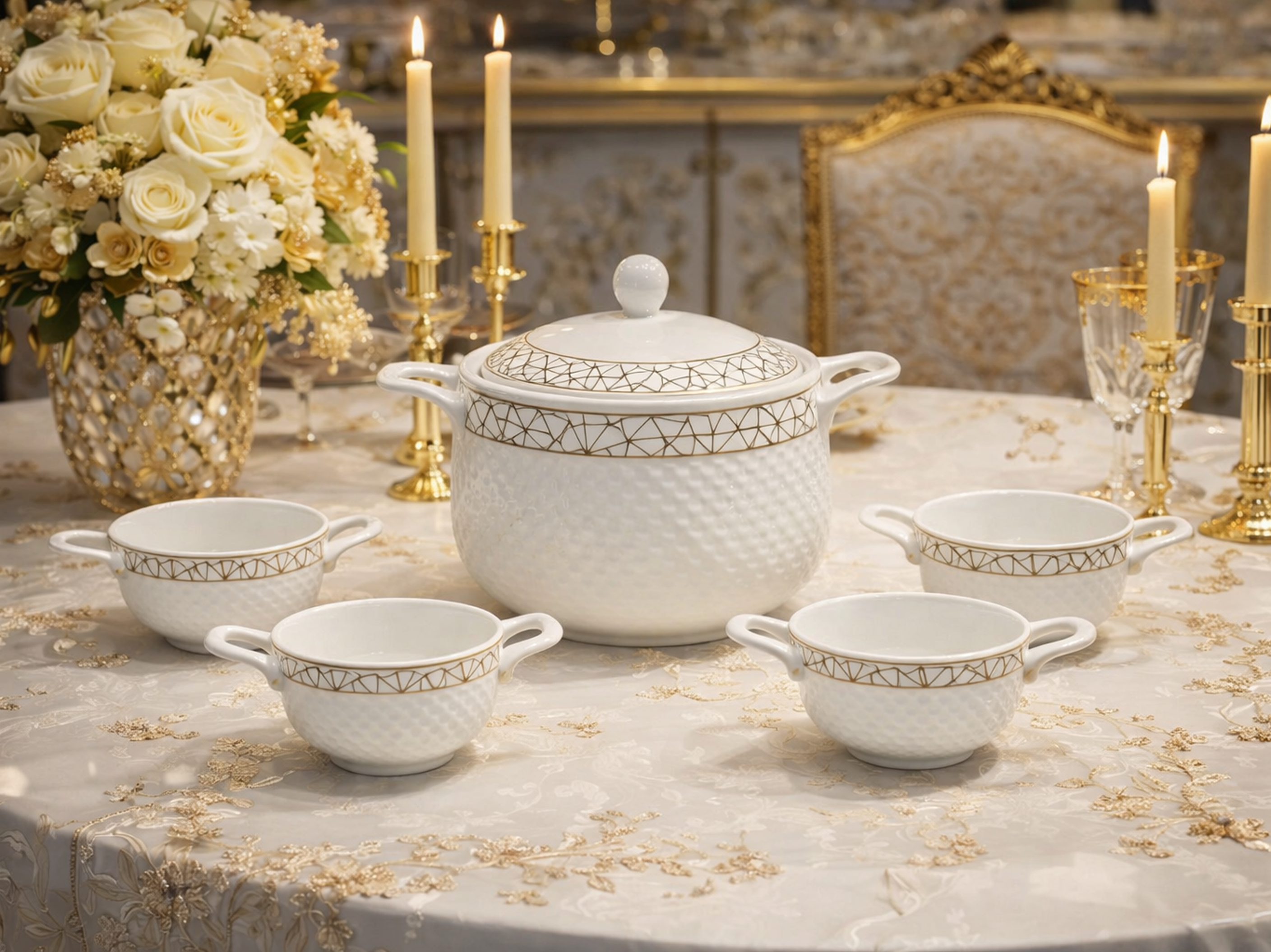 Service à Soupe 10 Pièces avec Support Doré – Soupière & 6 Bols Élégants pour une Table Chic 🍲✨