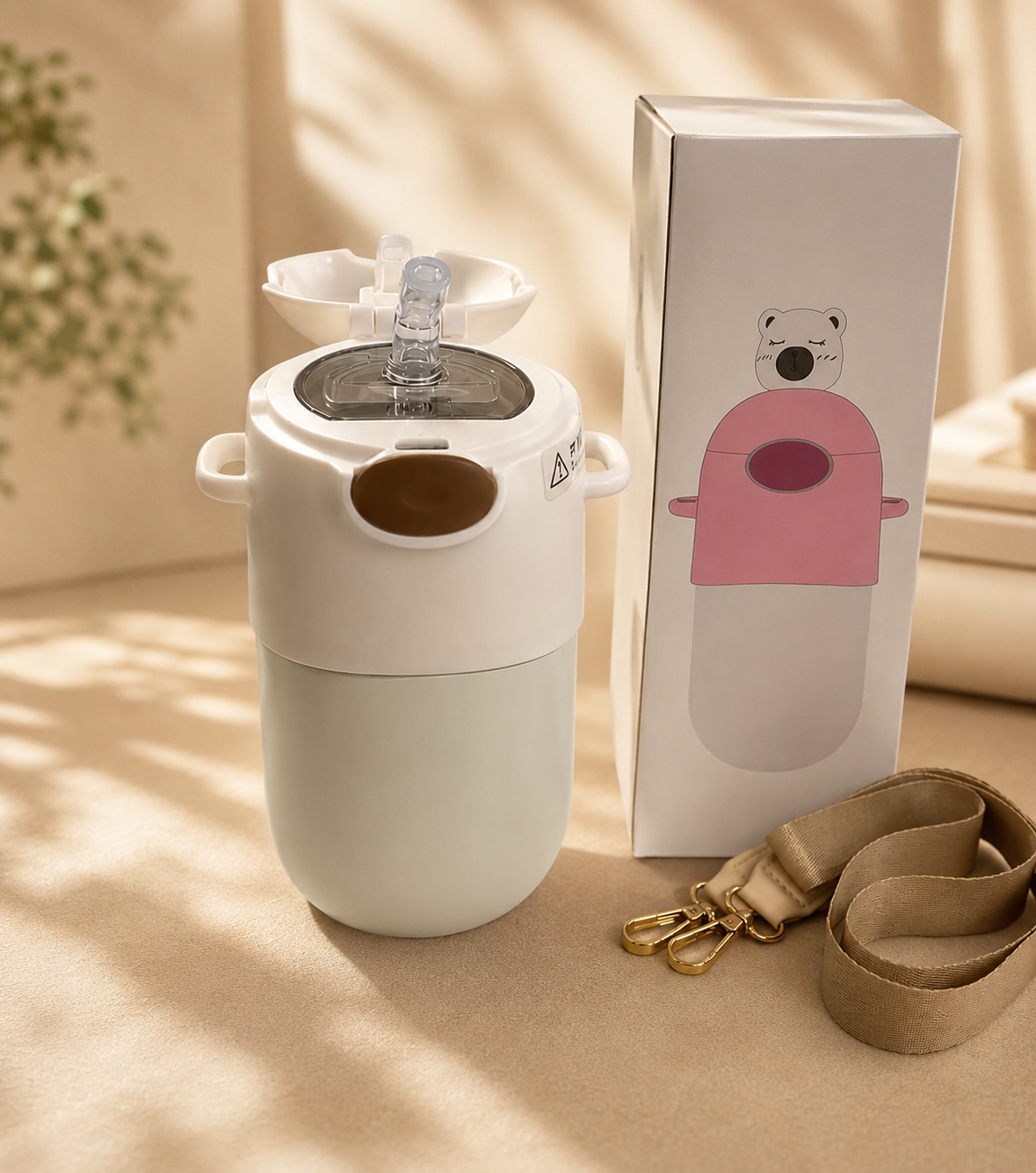 Thermos 500ml Intérieur Inox – Avec Paille & Ceinture Élégante ✨🐼