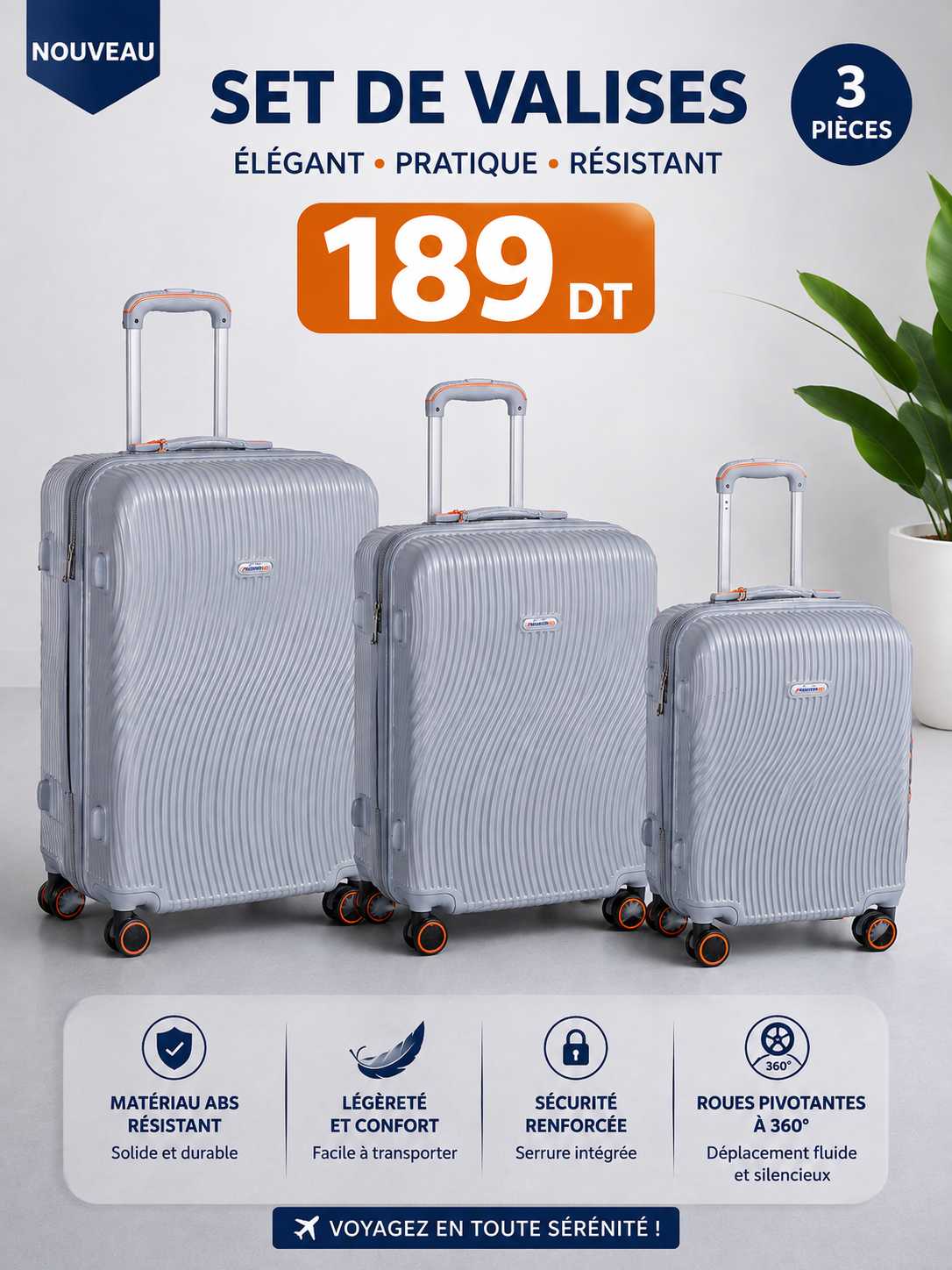 valises 3pieces 189dt