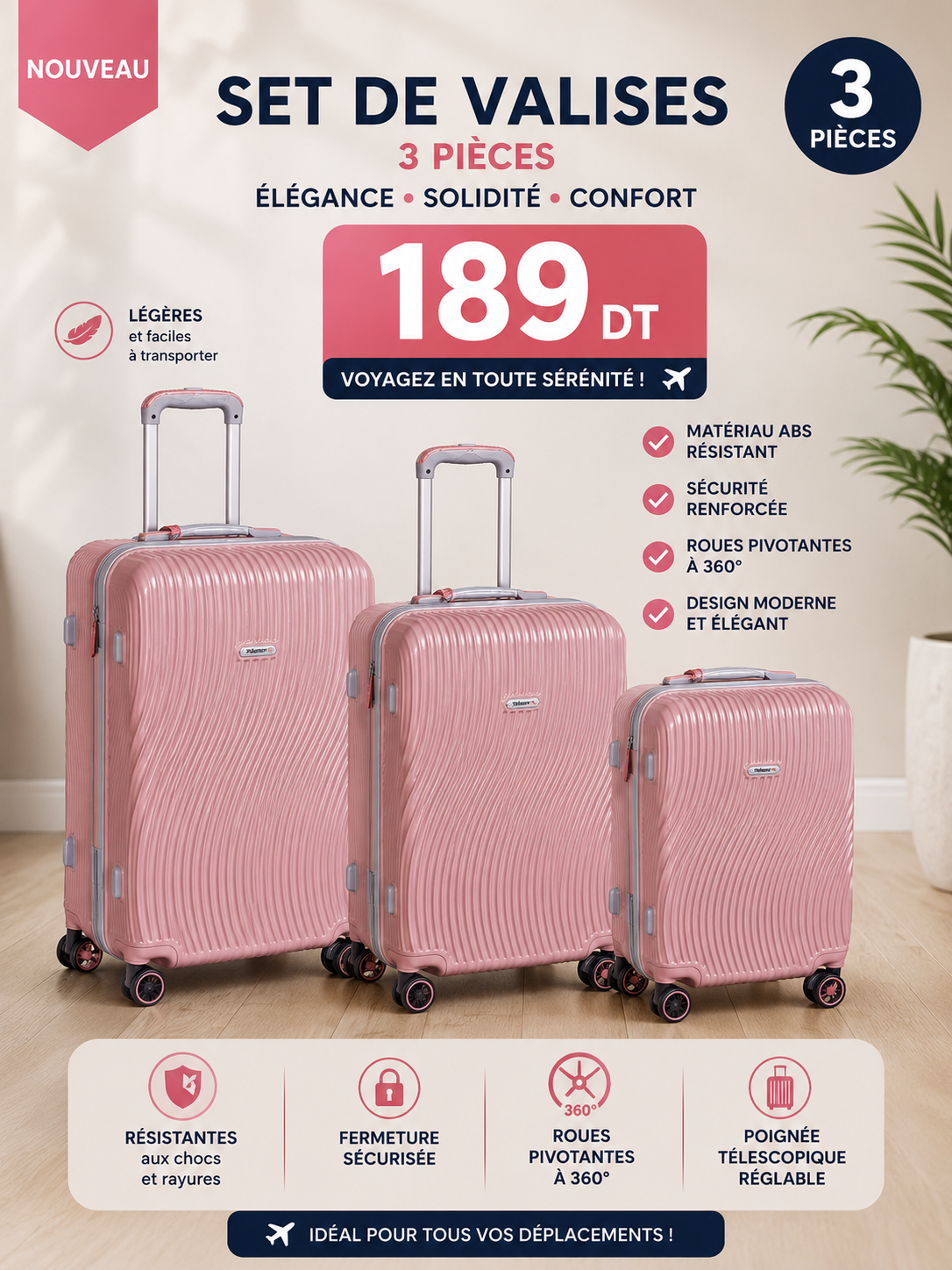 valises 3pieces 189dt