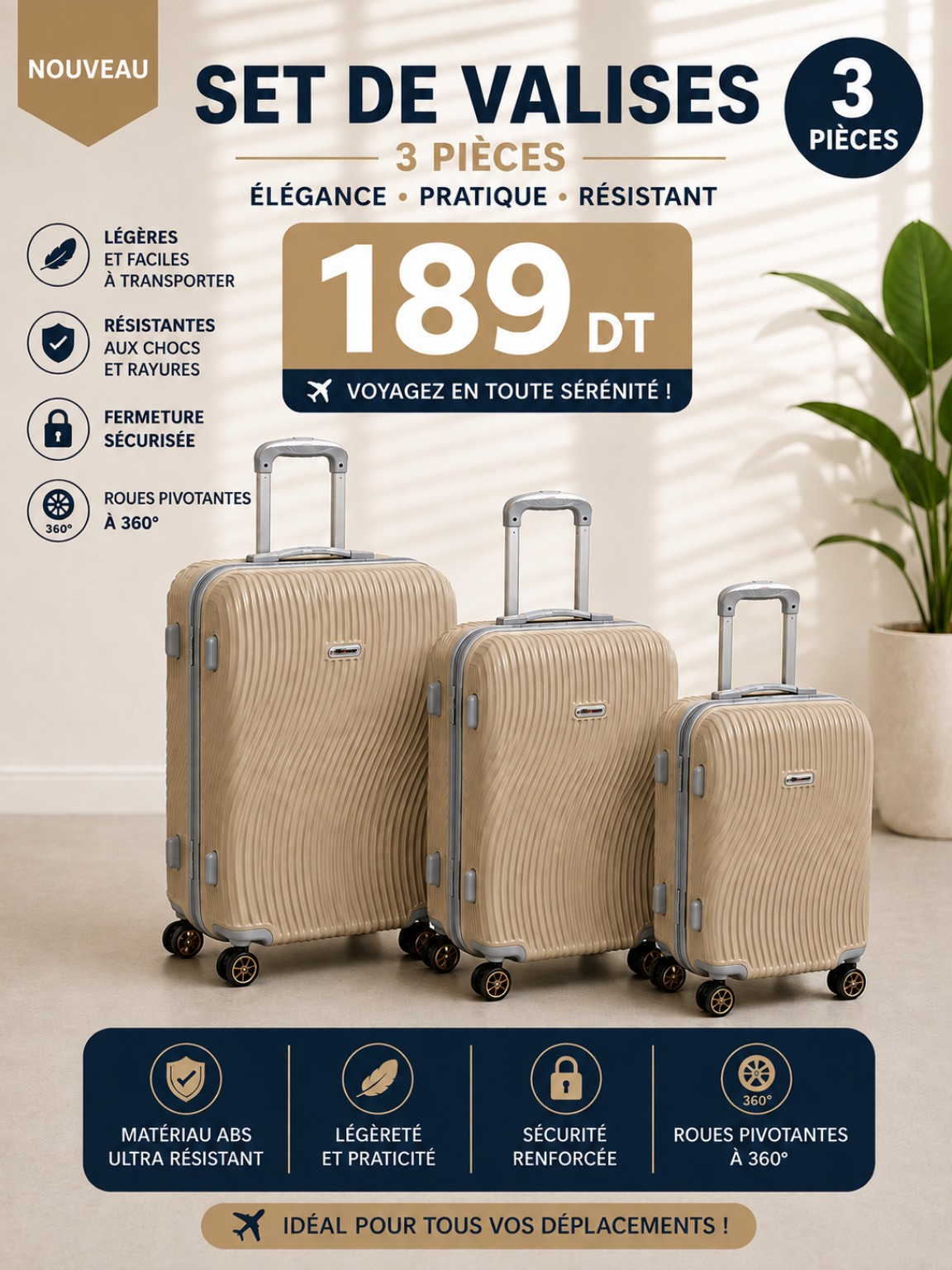 valises 3pieces 189dt