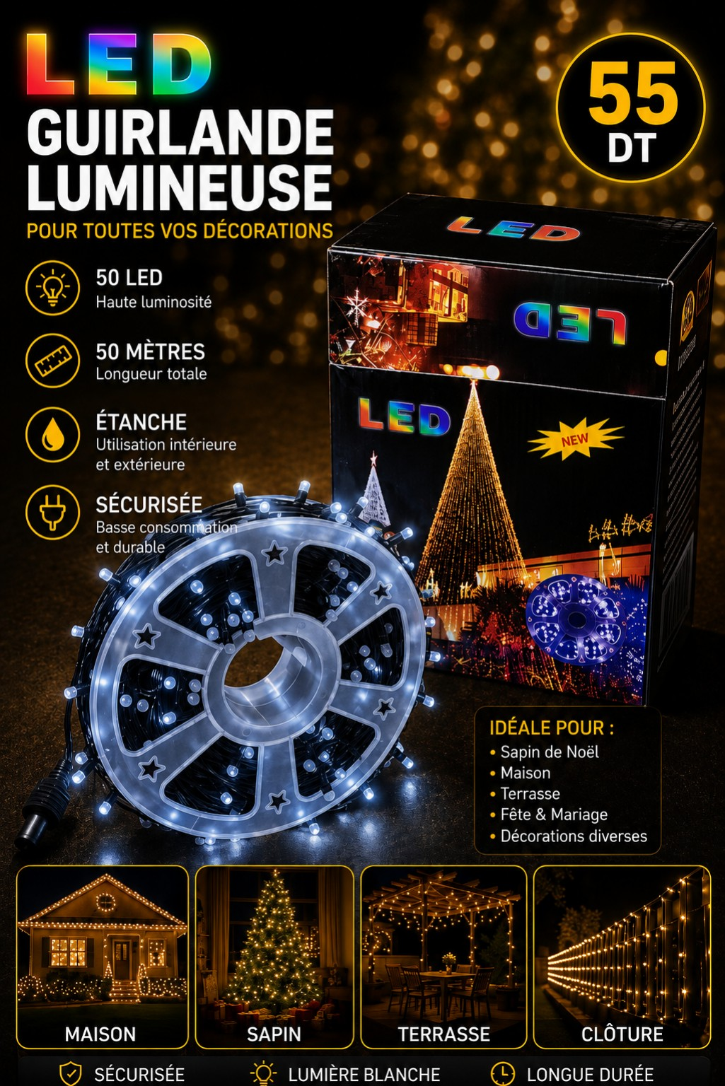-Led ambiance 50(metres) 55dt - 100(metres) 99dt